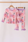 Purple christmas bluey bamboo ruffle pajama set Aaria Tees