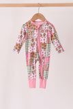 Pink Gingerbread Checkered Bamboo Romper Aaria Tees