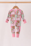 Pink Gingerbread Checkered Bamboo Romper Aaria Tees