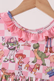 Pink character checkered bamboo ruffle dress Aaria Tees
