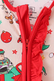 Red christmas toy story ruffle bamboo romper Aaria Tees