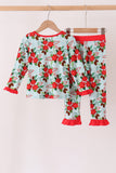 Red Floral Ruffle Bamboo Pajama Set Aaria Tees