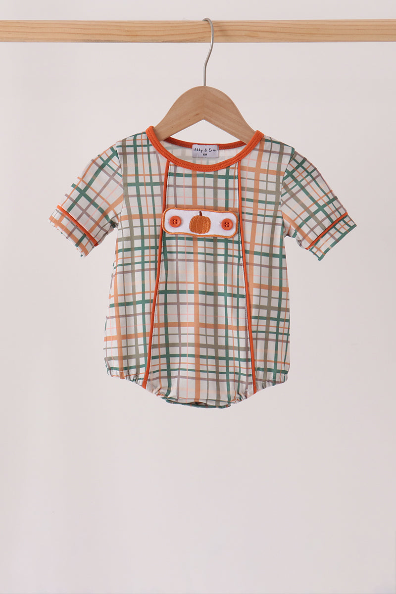 Pumpkin Embroidery Plaid Bubble - Aaria Tees Aaria Tees