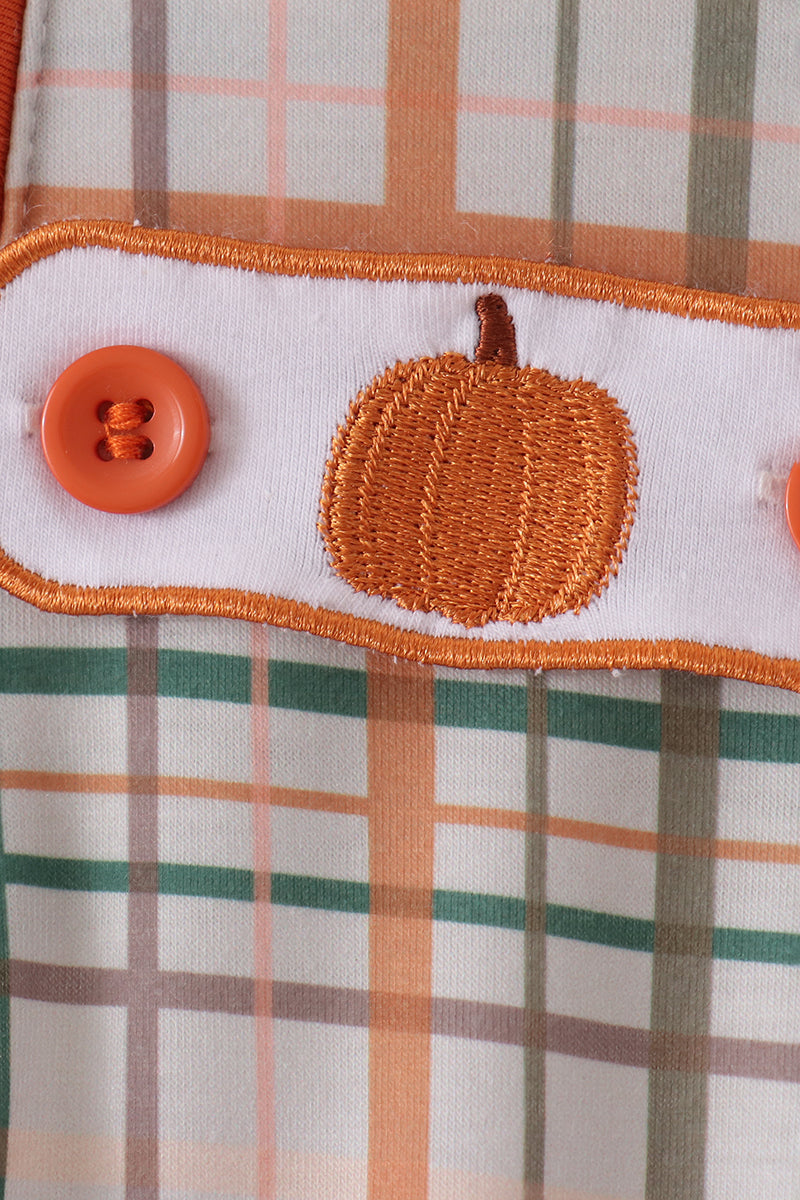 Pumpkin Embroidery Plaid Bubble - Aaria Tees Aaria Tees