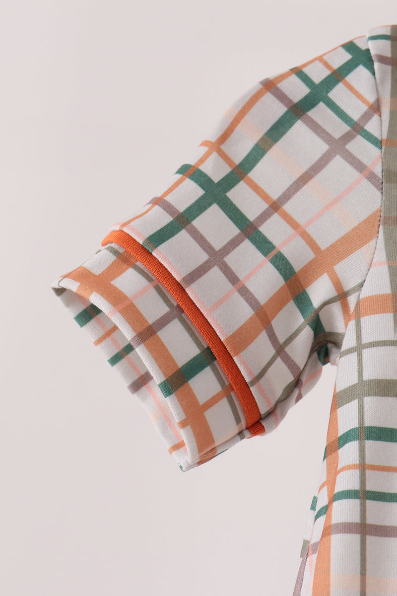 Pumpkin Embroidery Plaid Bubble - Aaria Tees Aaria Tees