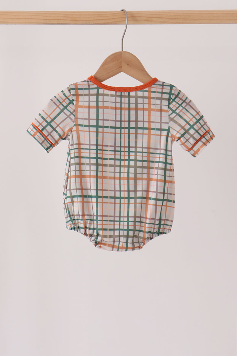 Pumpkin Embroidery Plaid Bubble - Aaria Tees Aaria Tees