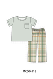 Sage Pumpkin Embroidery Plaid pants set Aaria Tees