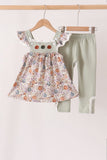 Pumpkin Embroidery Lace Ruffle pants set - Aaria Tees Aaria Tees