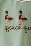 Green duck guack guack embroidery ruffle romper Aaria Tees