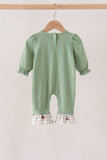 Green duck guack guack embroidery ruffle romper Aaria Tees