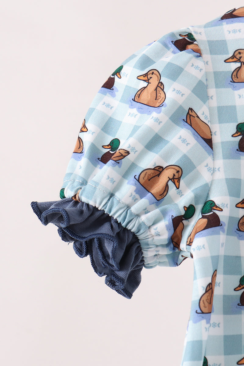 Blue mallard duck embroidery ruffle romper - Aaria Tees Aaria Tees