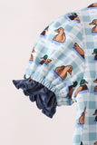 Blue mallard duck embroidery ruffle romper - Aaria Tees Aaria Tees