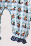 Blue mallard duck embroidery ruffle romper - Aaria Tees Aaria Tees