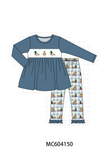 Blue mallard duck embroidery ruffle pants set Aaria Tees