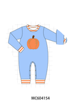 Blue pumpkin applique romper Aaria Tees
