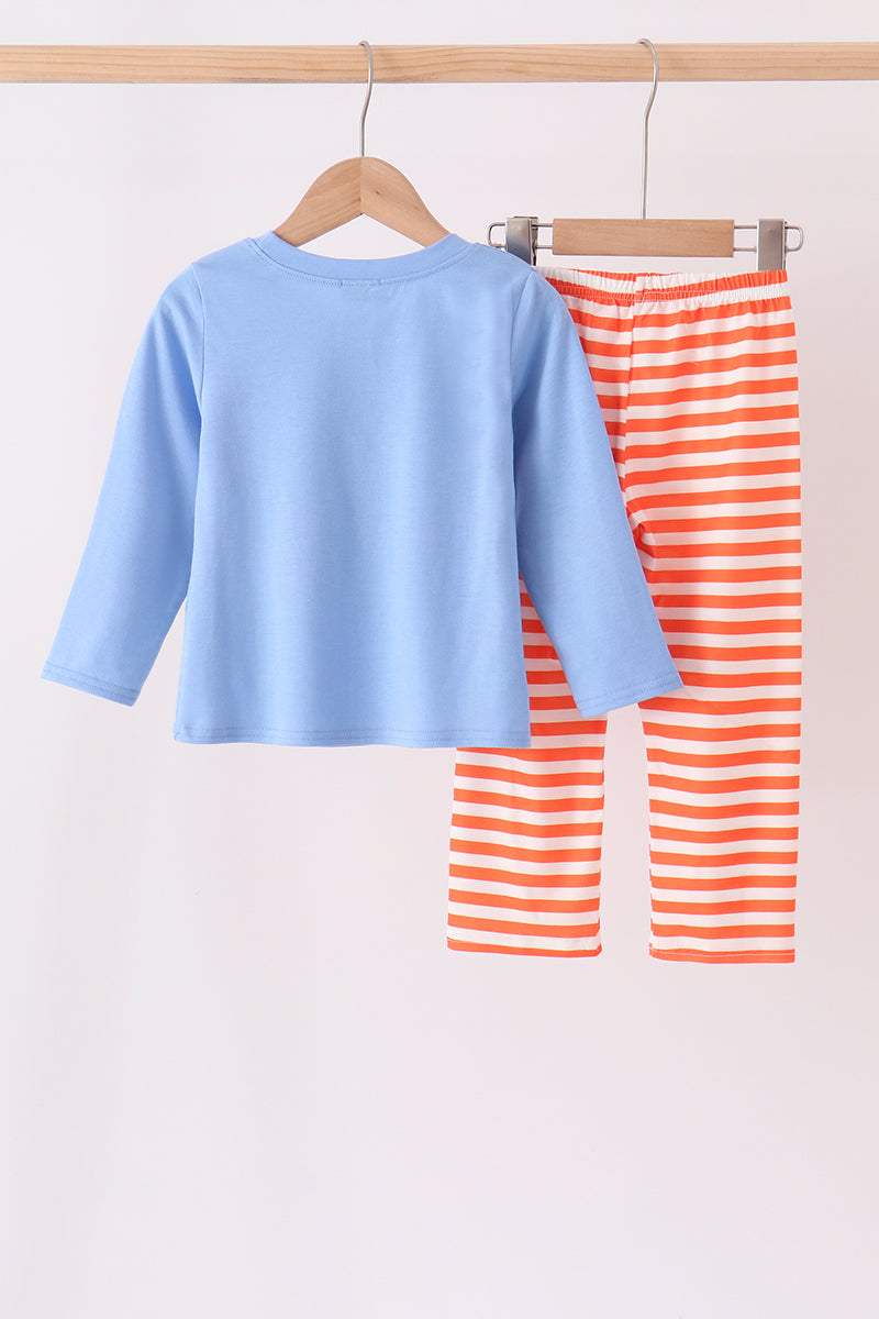 Blue pumpkin applique stripe pants set - Aaria Tees Aaria Tees