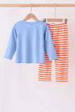 Blue pumpkin applique stripe pants set - Aaria Tees Aaria Tees