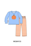 Blue pumpkin applique stripe pants set Aaria Tees