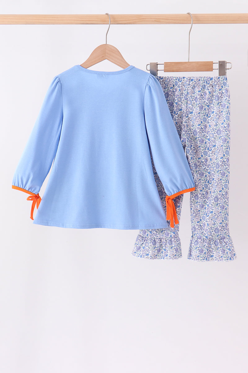 Blue pumpkin applique ruffle pants set - Aaria Tees Aaria Tees