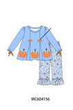 Blue pumpkin applique ruffle pants set Aaria Tees