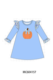Blue pumpkin applique ruffle dress Aaria Tees
