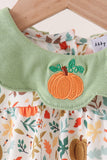 Fall pumpkin embroidery leaves romper Aaria Tees