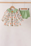 Fall pumpkin embroidery leaves bloomer set Aaria Tees