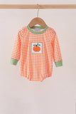Orange pumpkin embroidery gingham bubble Aaria Tees