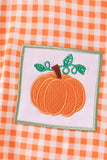 Orange pumpkin embroidery gingham bubble Aaria Tees