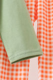 Sage pumpkin embroidery gingham pants set Aaria Tees