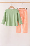 Sage pumpkin embroidery gingham pants set Aaria Tees