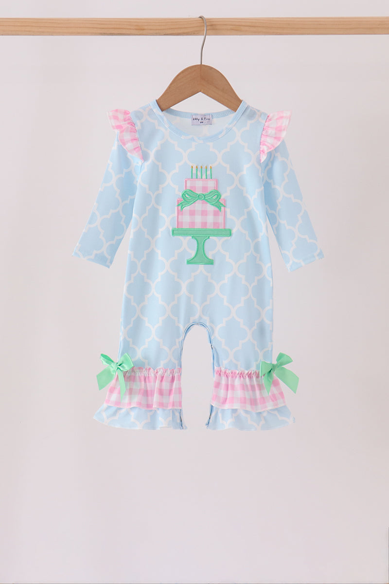 Blue birthday cake appilque ruffle romper - Aaria Tees Aaria Tees