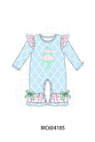 Blue birthday cake appilque ruffle romper Aaria Tees