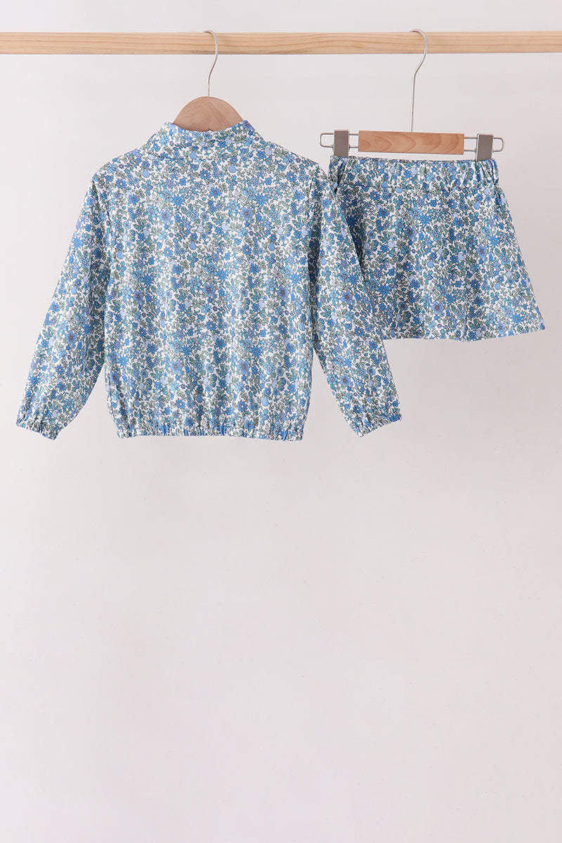 Teal floral print mom&me skorts set - Aaria Tees Aaria Tees