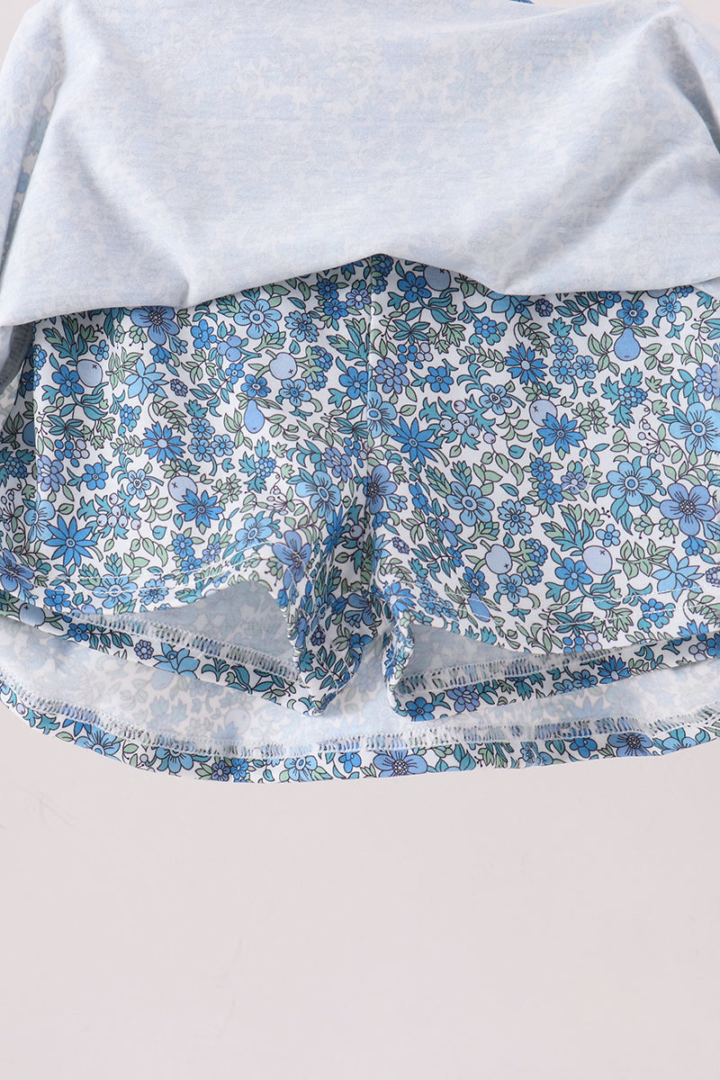 Teal floral print mom&me skorts set - Aaria Tees Aaria Tees