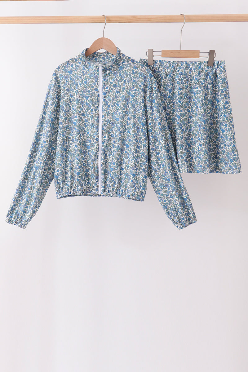 Teal floral print mom&me skorts set - Aaria Tees Aaria Tees