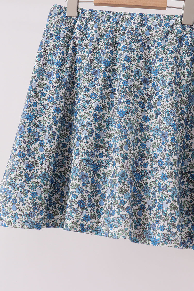 Teal floral print mom&me skorts set - Aaria Tees Aaria Tees