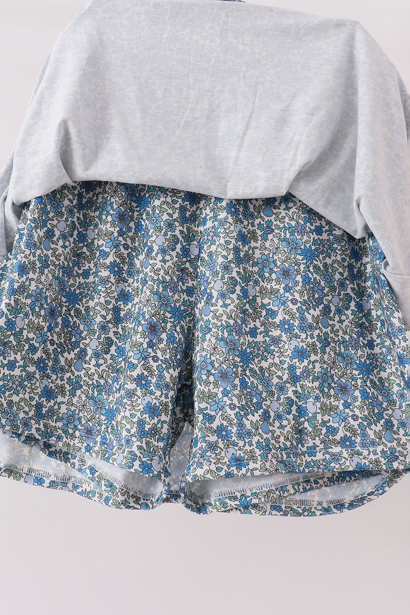 Teal floral print mom&me skorts set - Aaria Tees Aaria Tees