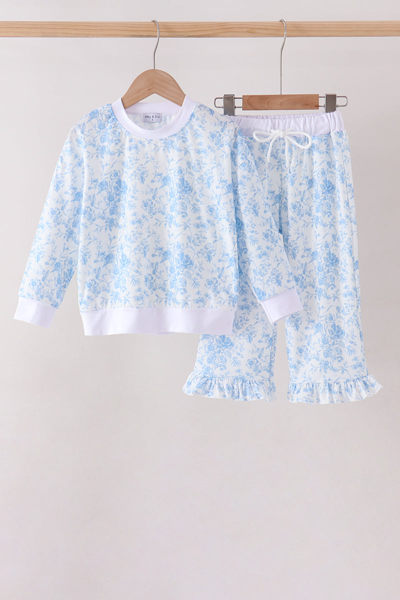 Blue floral print mom&me pants set - Aaria Tees
