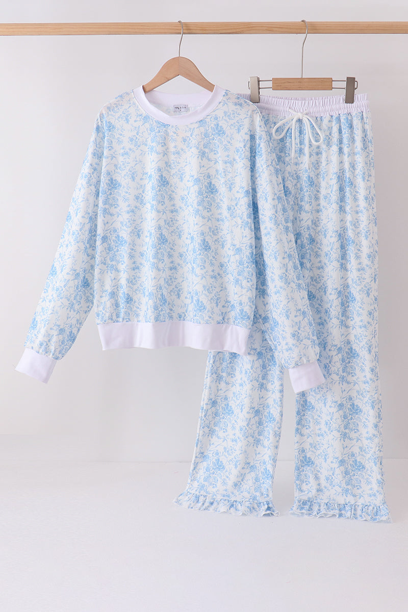Blue floral print mom&me pants set - Aaria Tees Aaria Tees