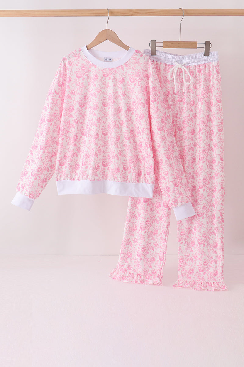 Pink floral print mom&me pants set - Aaria Tees