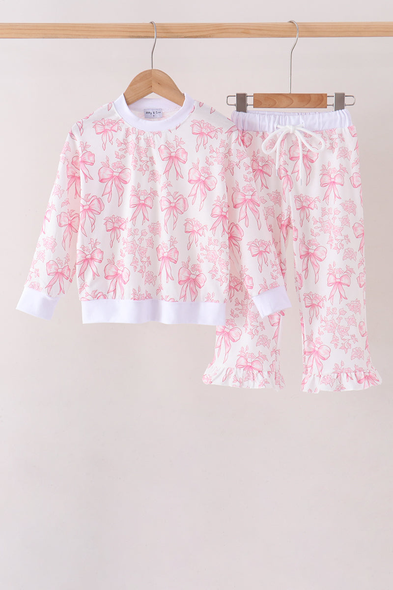 Pink bow floral print mom&me pants set - Aaria Tees Aaria Tees