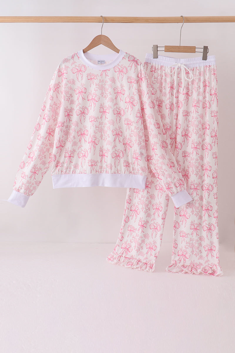 Pink bow floral print mom&me pants set - Aaria Tees Aaria Tees
