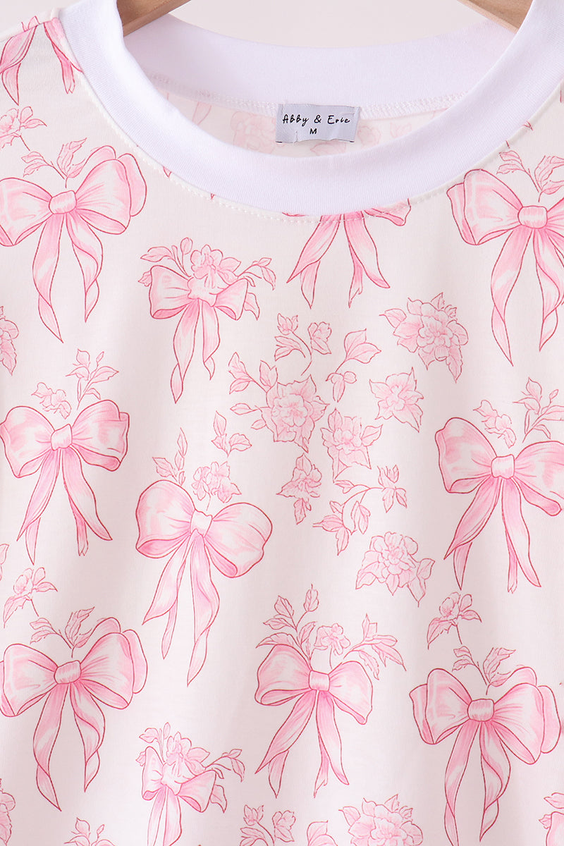 Pink bow floral print mom&me pants set - Aaria Tees Aaria Tees