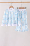 Blue floral bow checkered mom&me pants set - Aaria Tees Aaria Tees