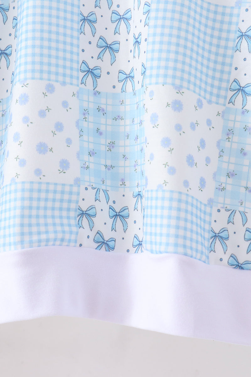 Blue floral bow checkered mom&me pants set - Aaria Tees Aaria Tees