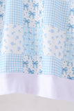 Blue floral bow checkered mom&me pants set - Aaria Tees Aaria Tees
