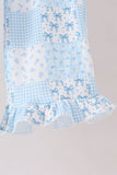 Blue floral bow checkered mom&me pants set - Aaria Tees Aaria Tees
