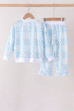 Blue floral bow checkered mom&me pants set - Aaria Tees Aaria Tees