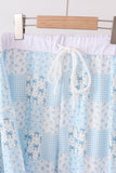 Blue floral bow checkered mom&me pants set - Aaria Tees Aaria Tees